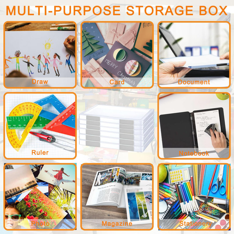 6 Pcs Clear A4 File Portable Project Case, Plastic Storage Box For 8.5" X 11" Letter Paper, Scrapbook Paper Storage Boxes Documents Magazines Holder With Buckle