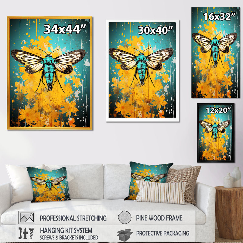 «Green» and Green Pop Insect Art Moth I - insectes et insectes, art mural, Cadre simple argenté, H 44 po x l 34 po x P 1,5 po