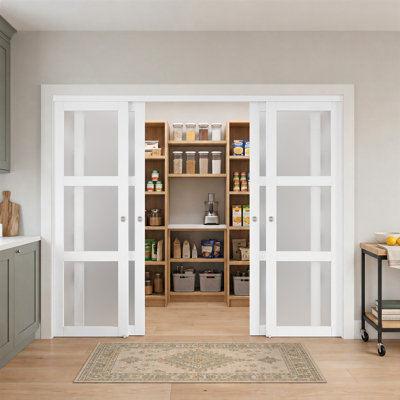Double Frosted Glass Sliding Closet Doors With Installation Hardware Kit