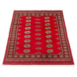 Tapis unique en laine noué à la main Bokhara rouge de 4 pi 0 po x 5 pi 10 po Peshawar