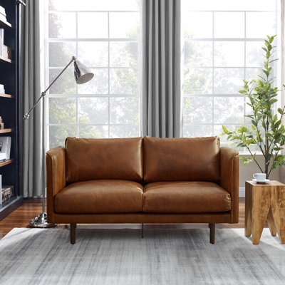 57.09'' Genuine Leather Loveseat Sofa with removable cushions