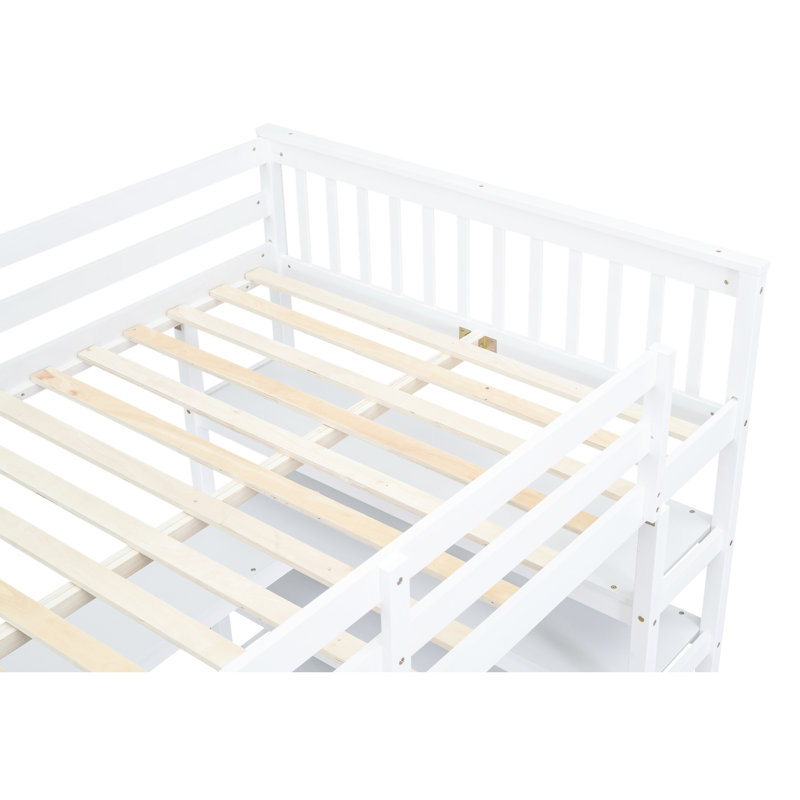 Lit mezzanine double blanc avec bureau polyvalent et solutions de rangement classiques