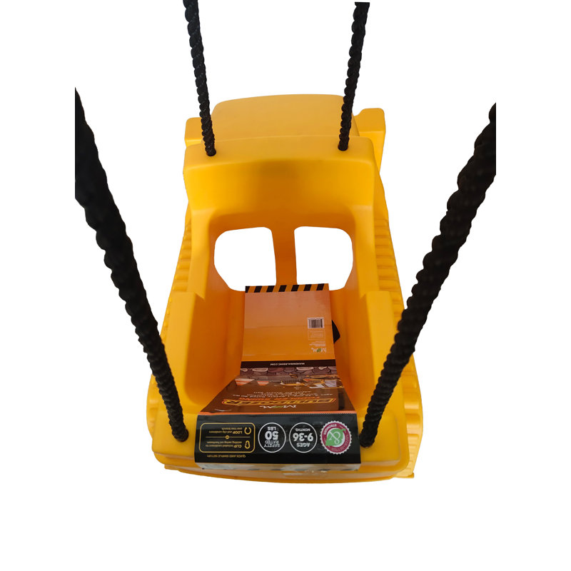 M&M Sales Enterprise Bulldozer Plastic Yellow/Black Bucket Swing with Mounting Hangers and Chains