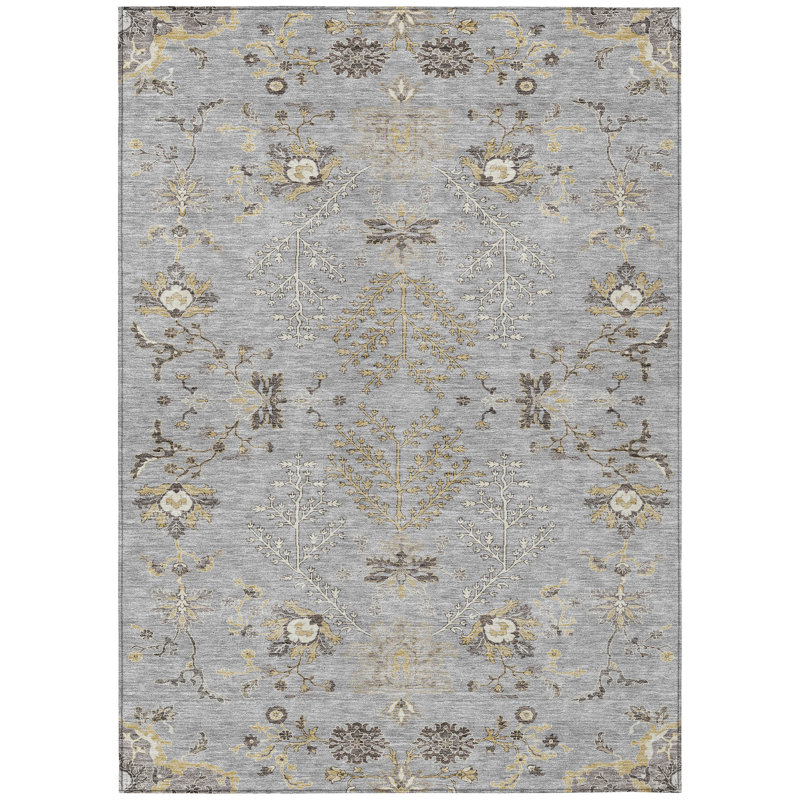 Doris Gray Washable Indoor-Outdoor Rug - , 5' x 7'6"