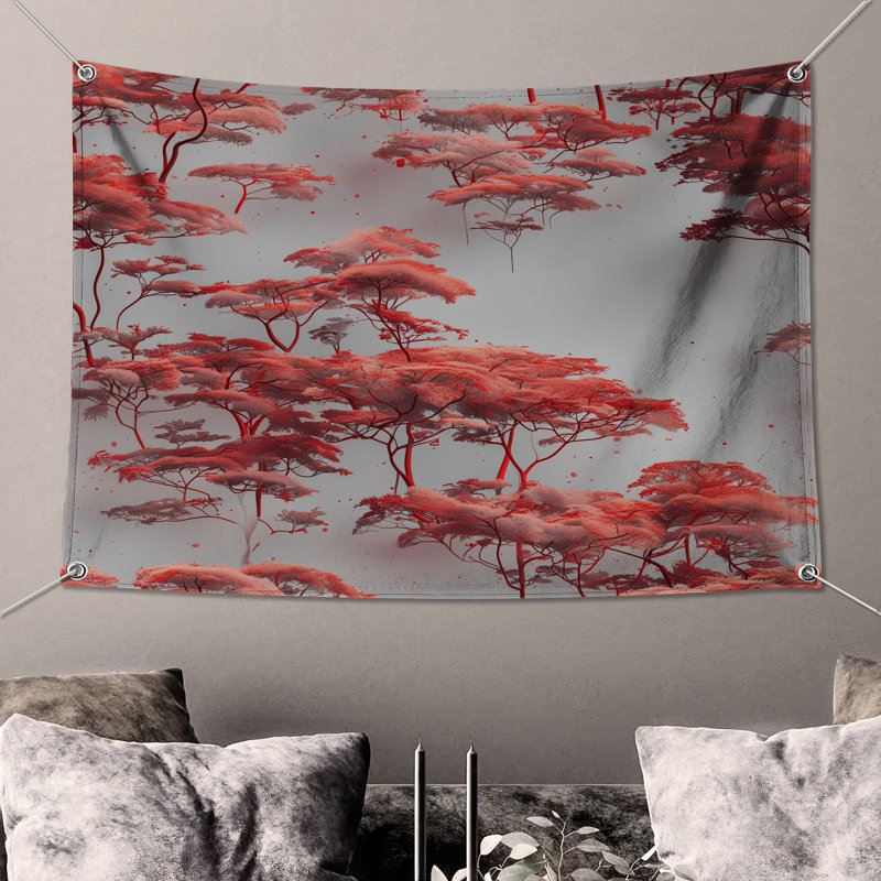 Tapisserie murale «Red Canopy Trees» - Décoration murale arbres, 68 po H x 80 po L avec 4 œillets