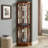 6 Shelf Lighted Corner Curio Cabinet With Adjustable Tempered Glass Shelves And Mirror Back, Walnut(E26 Light Bulb Not Included)-1030092138