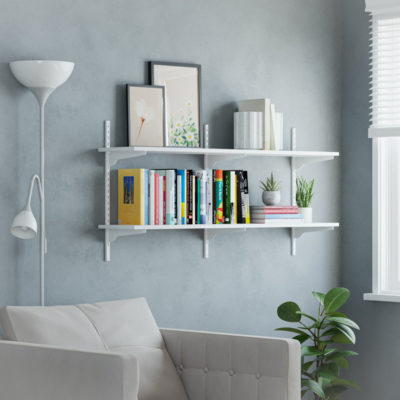48'' x 10'' Tiered Bookshelves, Floating White Shelves, Height Adjustable Wall Shelves For Living Room Decor, Office Storage Shelves, Farmhouse And Scandinavian Decor, 2 Tier