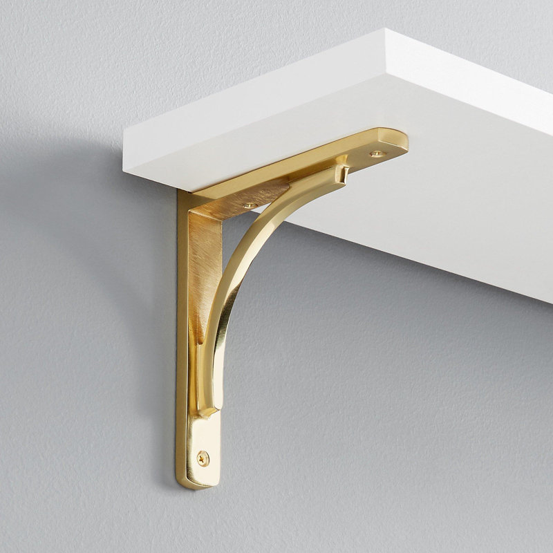 Rustic Cast Iron Shelf Bracket, Polished Brass