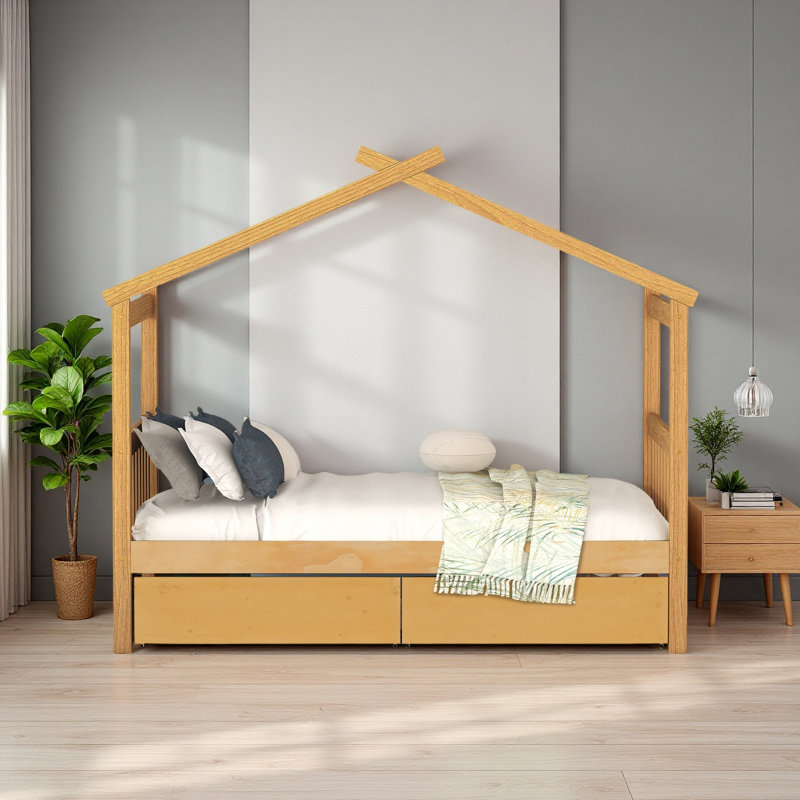 Lit en bois avec tiroirs, Lit simple