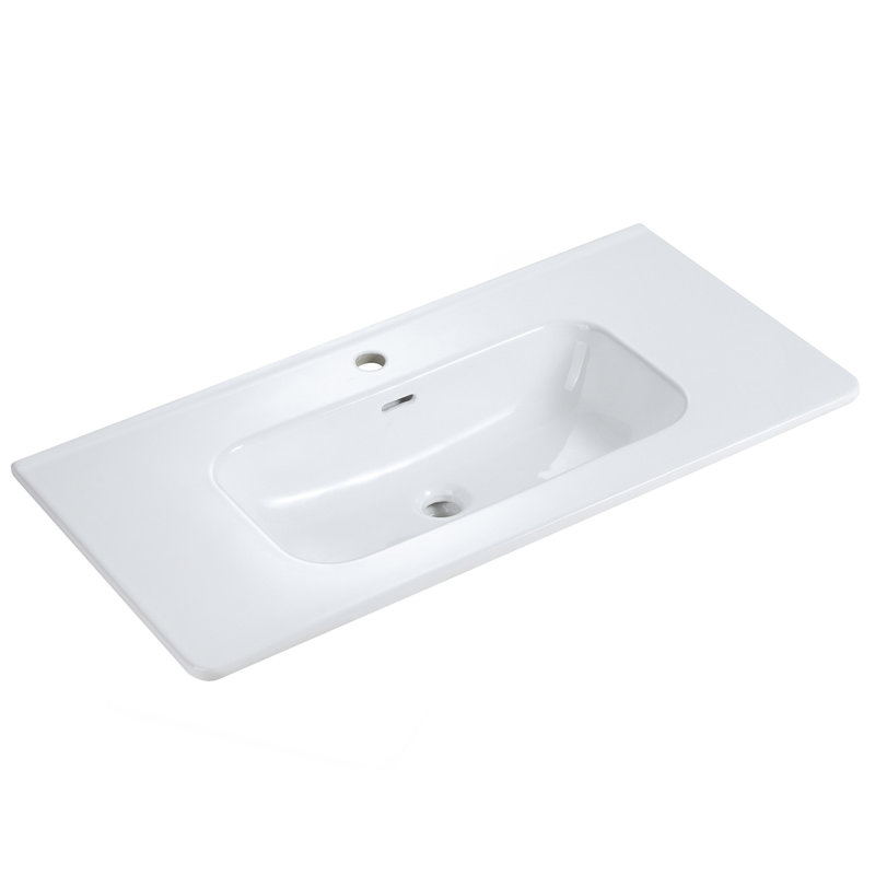 Bassin intégré en céramique blanche, ensemble de drain NON inclus