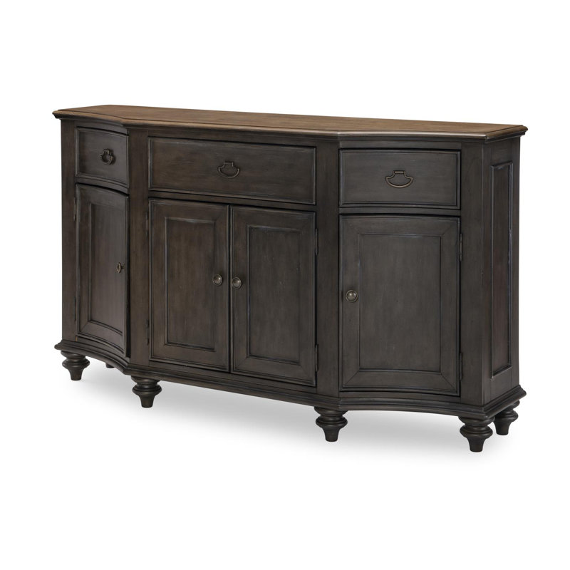 Kingston Server, 3 Drawers, 4 Doors w. 1 Adj Shelf, Felt Line Top Drawers, Silver Tray in Center Drawer, Brown
