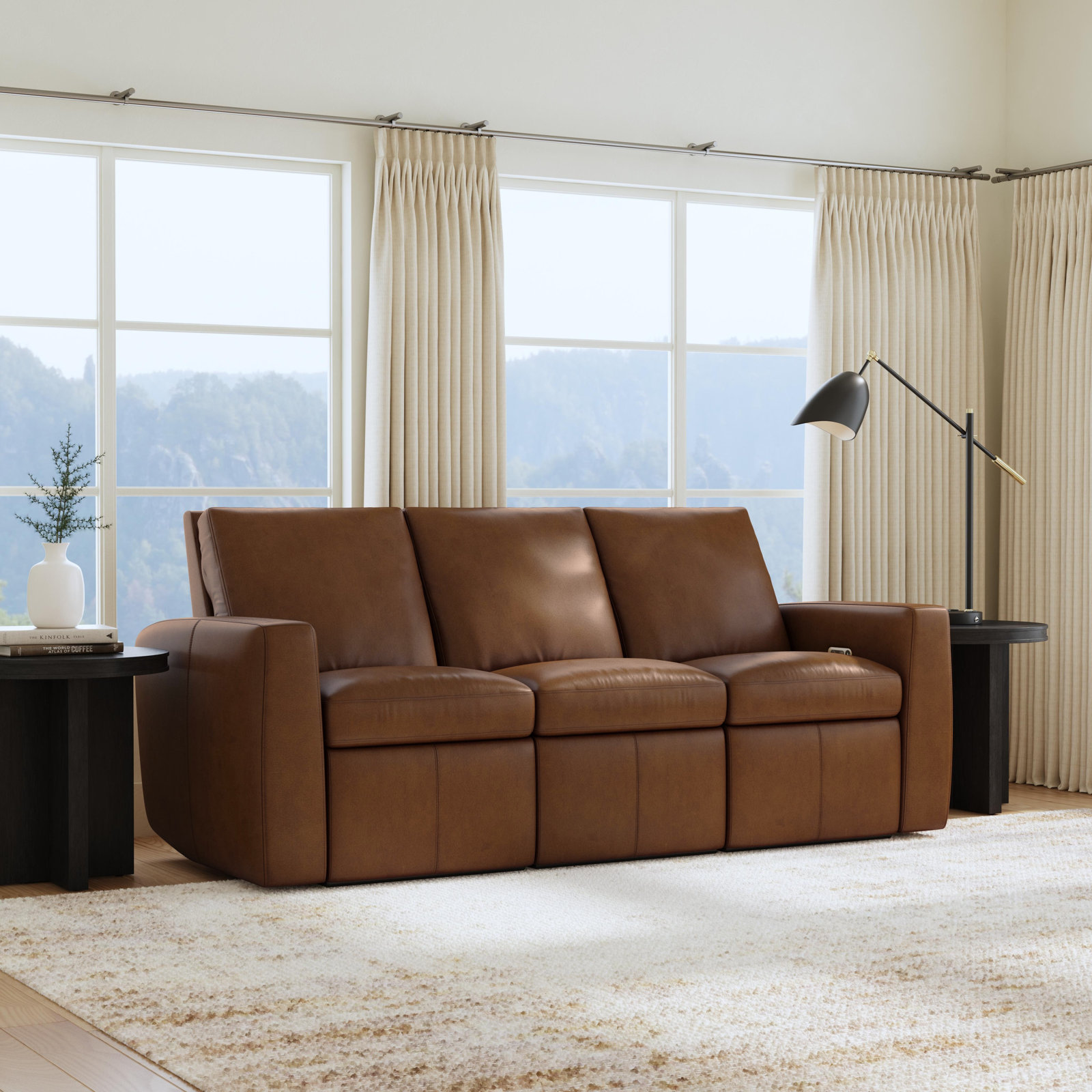 Elara 86" Genuine Leather Reclining Sofa, Brown