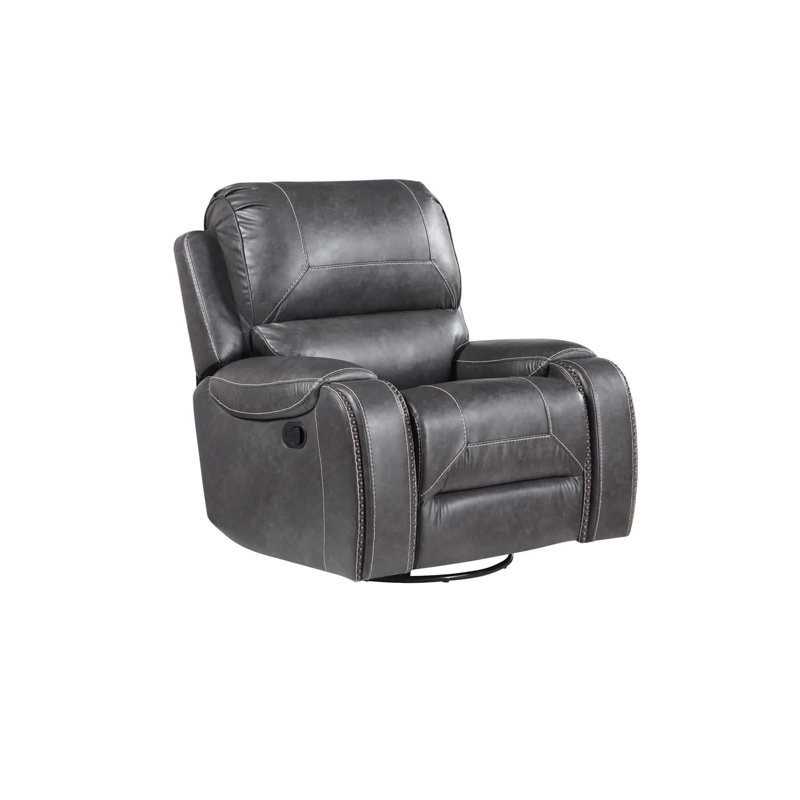 Manual Recliner + Rocking + Swivel Chair, Kalinda Gray Faux Leather