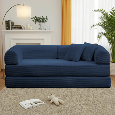 78" Compression Corduroy Sleeper Sofa, Convertible Upholstered Couch with 2 Pillows, No Assembly Required