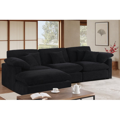 117.2" L-Shaped Sectional Sofa  Cloud Deep Seat Couch  Chenille Fabric Black