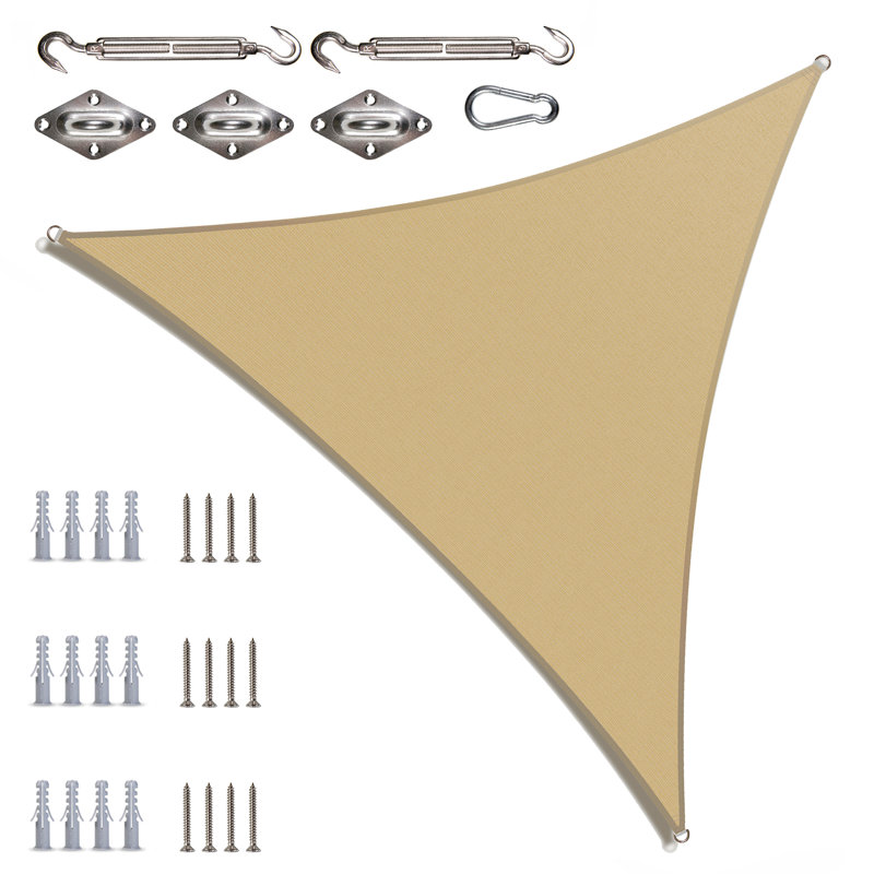 Toile d'ombrage triangulaire Colourtree avec trousse de quincaillerie d'installation, Beige sable, 10 pi x 10 pi x 14,1 pi