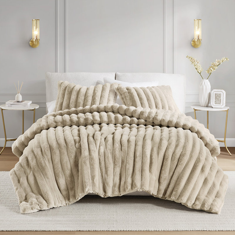 Taupe King Reversible Faux Fur Comforter Set