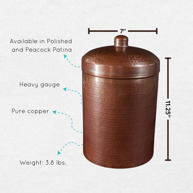 Copper Kitchen Canisters - Individual Sizes, Patina, 5.25 qt