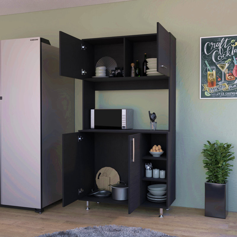 Garde-manger, trois tablettes ouvertes, Noir mat