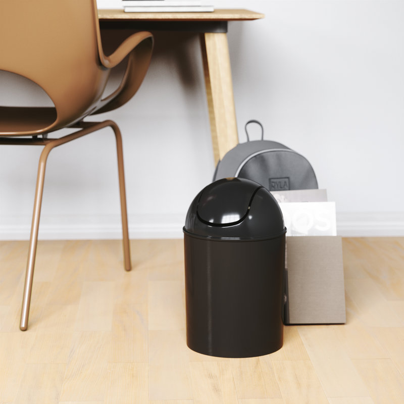 Black Plastic Swing-Top Mini Wastebasket, 1.25 Gallons