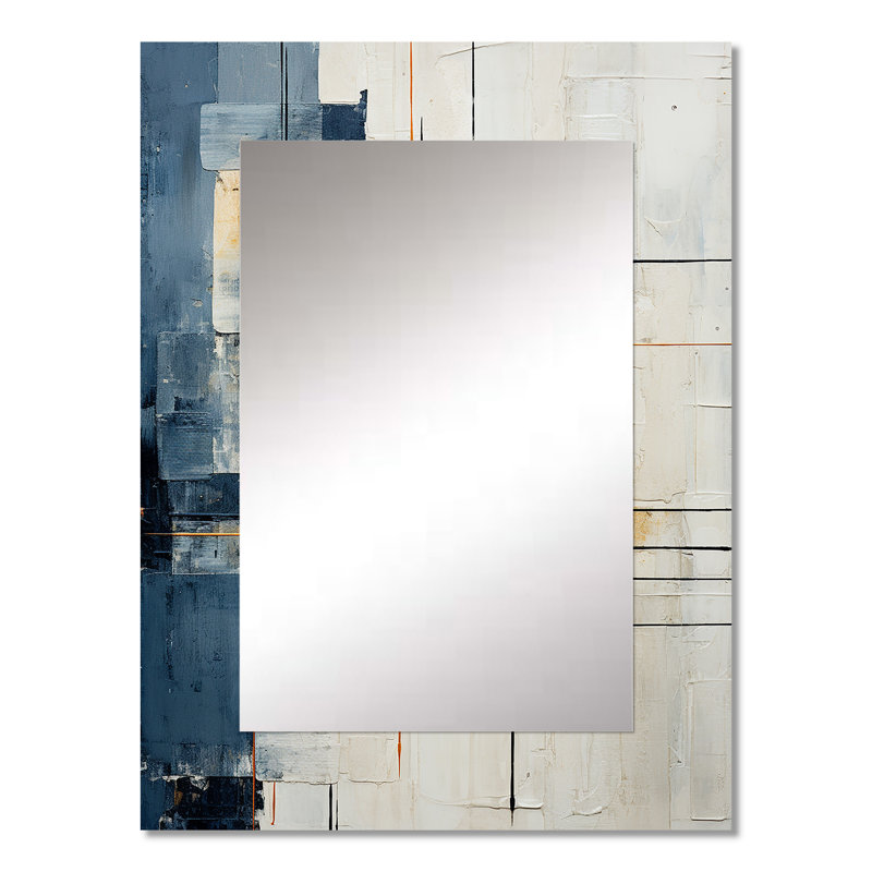 Blue And White Timeless Minimalism I - Abstract Painting Unique Wall Mirror, Modern Mirror, Printed Metal Art, 32" x 24"
