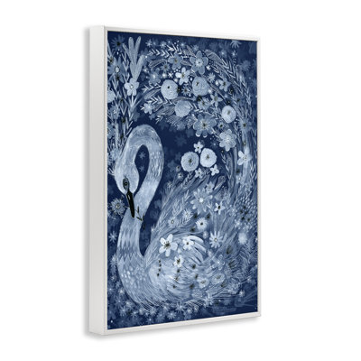 Swirling Florals Swan Framed Giclee, design by Kay Widdowson