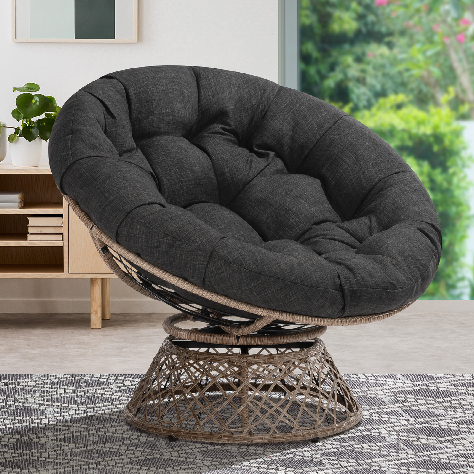 Bayou Breeze Ariyelle Swivel Papasan Accent Chair with Extra Thick ...