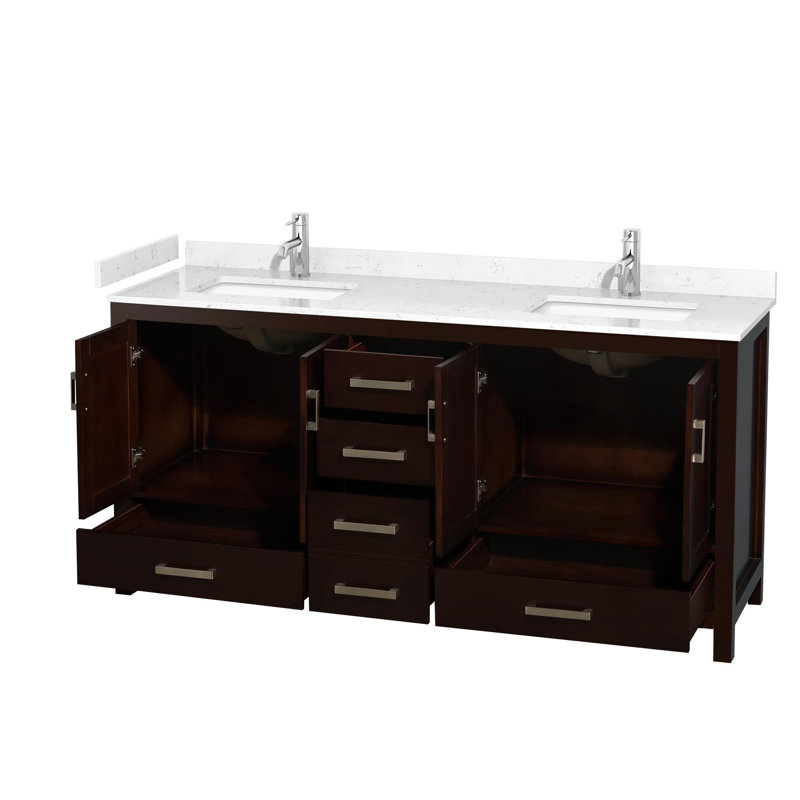 Sheffield 72" Double Bathroom Vanity Set, Espresso, Carrara Cultured Marble