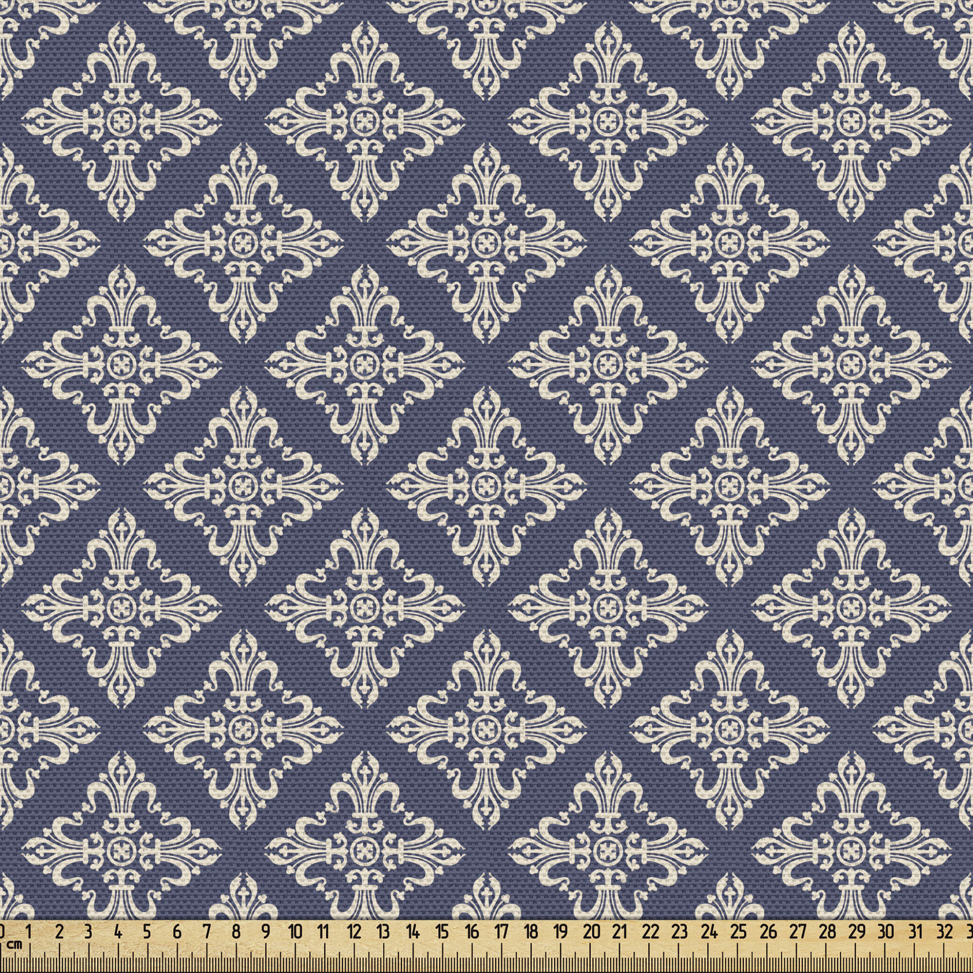 Gold and Navy Blue Baroque Design Fabric by the Yard 