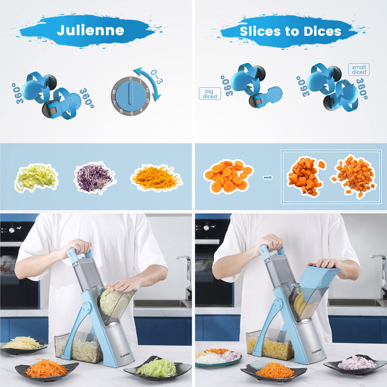 ColorLife Upgrade Safe Mandoline Slicer, Bigger Entrance Vegetable Potato  Slicer Chopper, Adjustable Thickness Multi Mandolin, Julienne + Dicer  Kitchen Must Haves (Blue)
