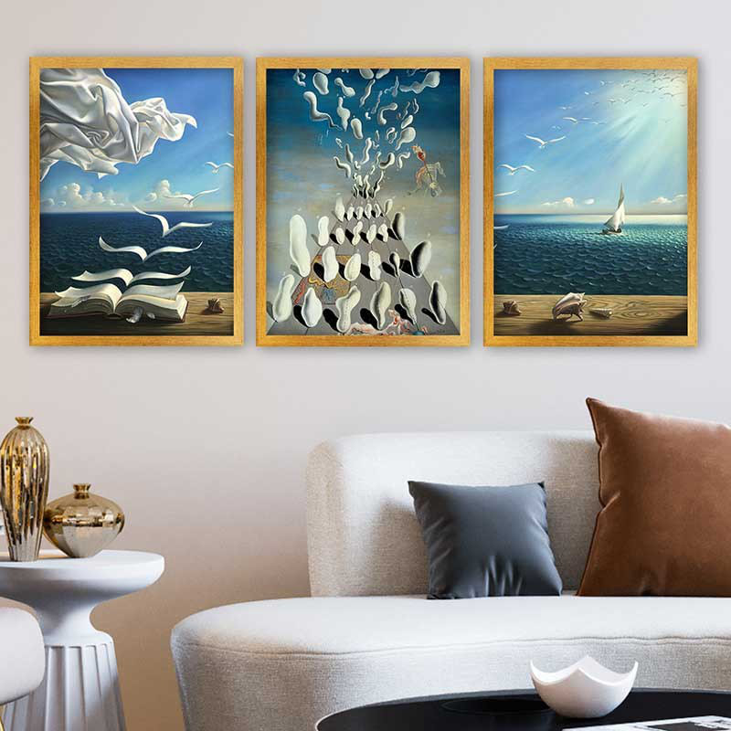Ensemble de 3 peintures élégantes encadrées décoratives, 13,8 x 17,7 pouces chacune | 100% bois avec cadre 100% polystyrène (épaisseur: 0,8 pouce) | Impression numérique UV, parfaite pour le salon et la décoration intérieure