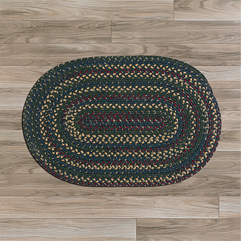 Tapis vert / beige en laine tissé à la main Asjha, Ovale 4 pi x 6 pi