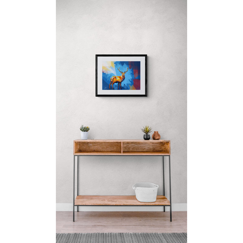 Deer In The Wilderness Print by Flo Meylan, Black Framed Canvas, 25" H x 33" W