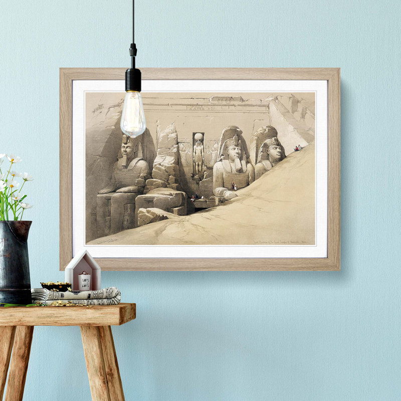 Great Temple of Aboosimble Nubia by David Roberts - Picture Frame Painting Print, 48cm H x 65cm W x 2cm D, Oak Framed