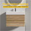 Meuble-lavabo en chêne brut + chêne brut avec lavabo en quartz blanc et tiroirs souples, meuble-lavabo mural flottant pour salle de bain moderne, lavabo blanc brillant une pièce-623052665