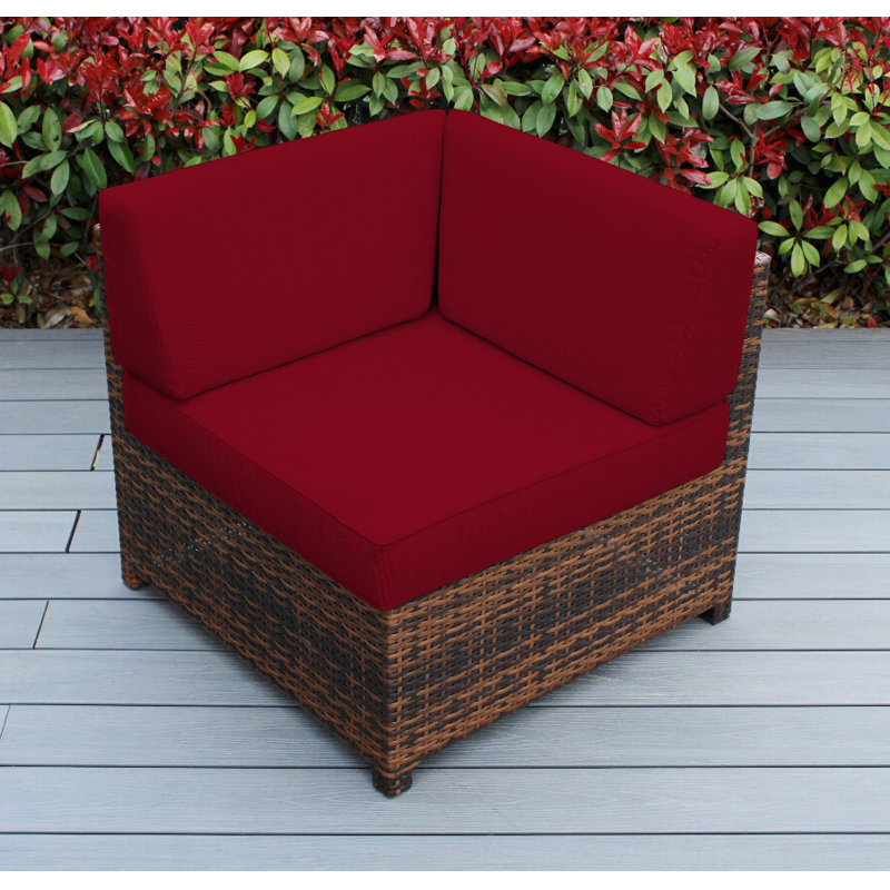 Billyjo Wicker Outdoor Lounge Chair, Canvas Jockey Red Sunbrella® Canvas, Mixed Brown