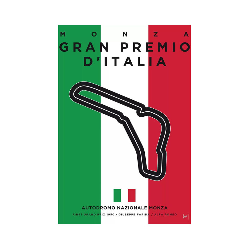 F1 Monza Race Track Minimal Poster by Chungkong - Wrapped Canvas Print, 101.6 cm H x 66.04 cm W x 3.175 cm D