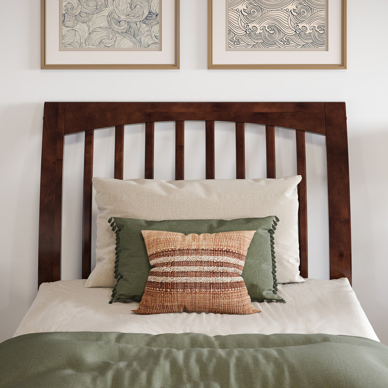 Omariah Solid Wood Traditional Slat Sleigh Headboard, Walnut, Twin