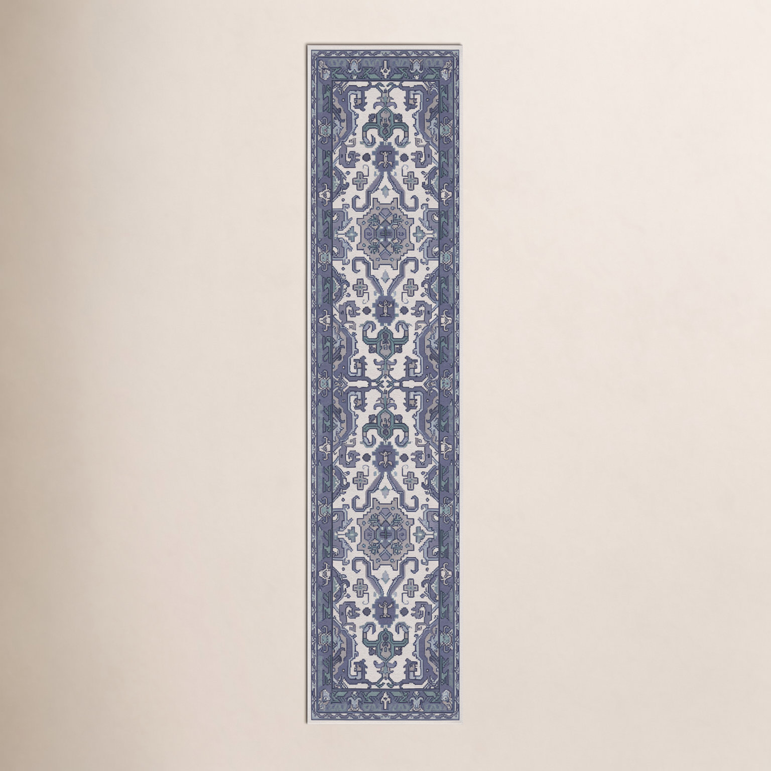 Mulane Navy Hand-Knotted Oriental Wool Rug, Runner 2'6" x 8'