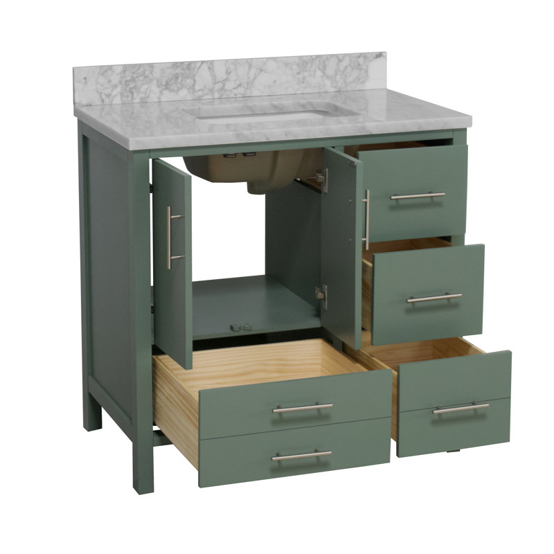 Ensemble de meuble-lavabo simple 36 po Kiara, Vert sauge, Marbre de Carrare