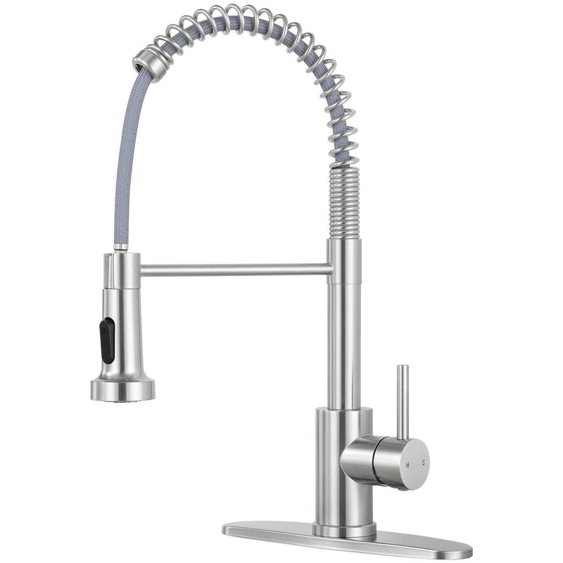 Robinet de cuisine à poignée simple avec deux modes de sortie d'eau rétractable, Nickel brossé