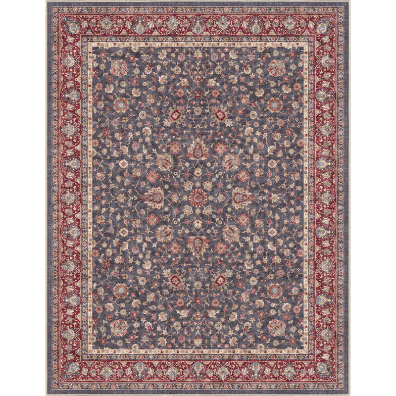 Tapis bleu marine et rouge Dyrk Rome, Rectangle 9 pi 10 po x 13 pi