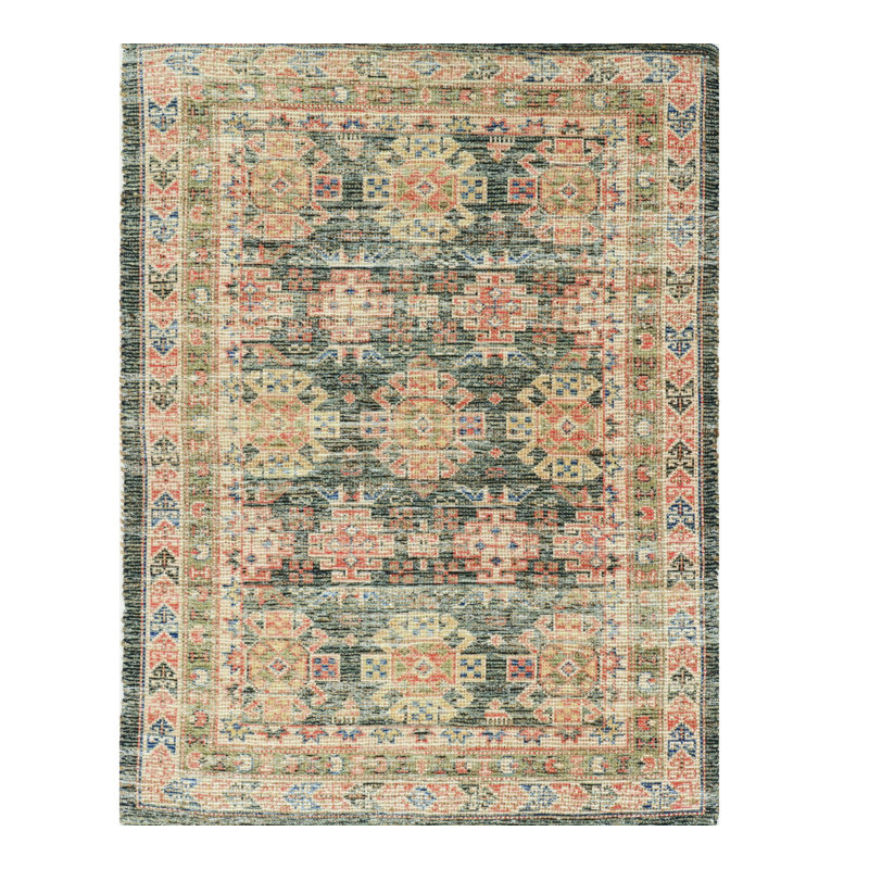 Charcoal Medallion Hand Woven Distressed Area Rug, Rectangle 5' x 7'