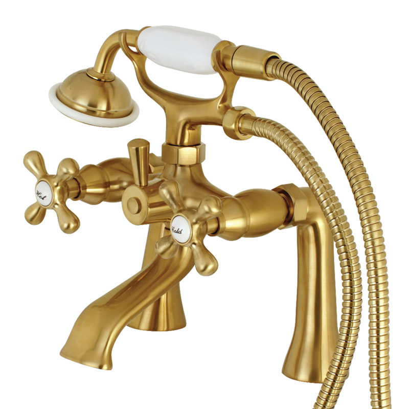 Robinet de baignoire sur pattes à 3 poignées et 2 poignées à fixation sur le comptoir avec douche à main Kingston Brass Kingston