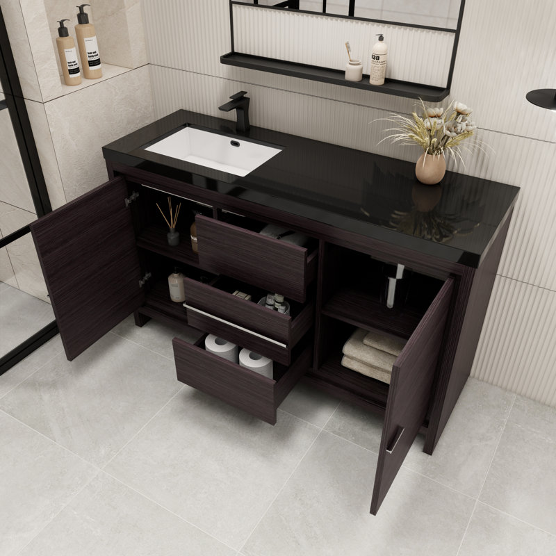 Ensemble de meuble-lavabo simple 60 po Valerieann, Chêne noir gris
