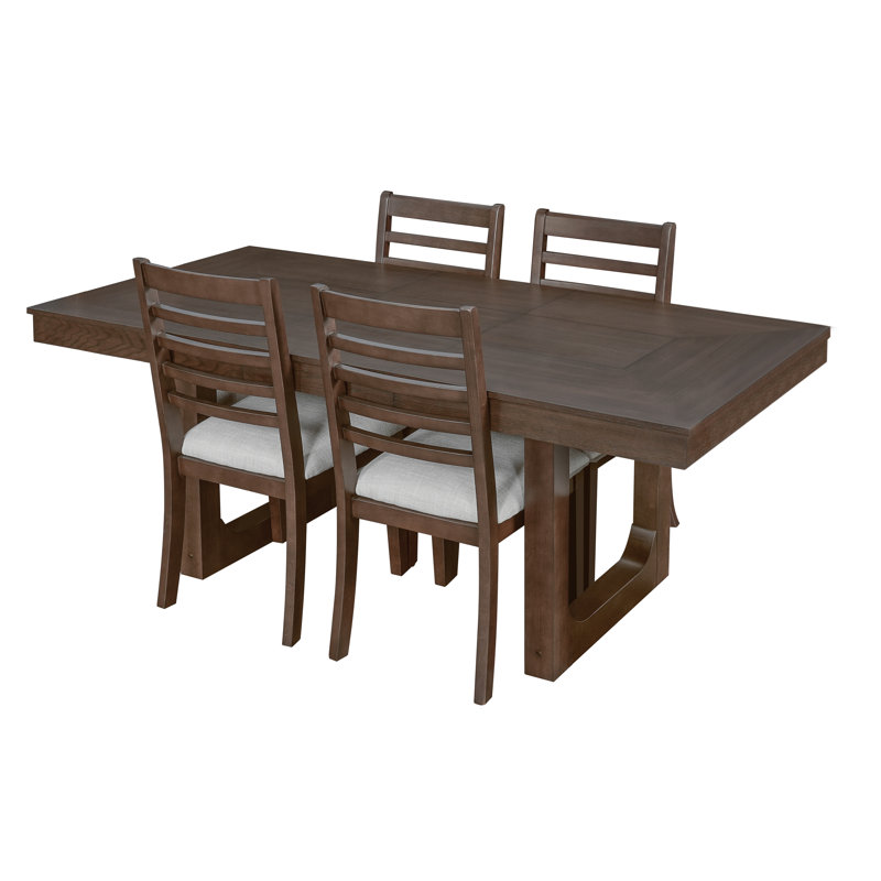Ensemble de table de salle à manger extensible Venn avec chaises rembourrées, Brun, 5 pièces