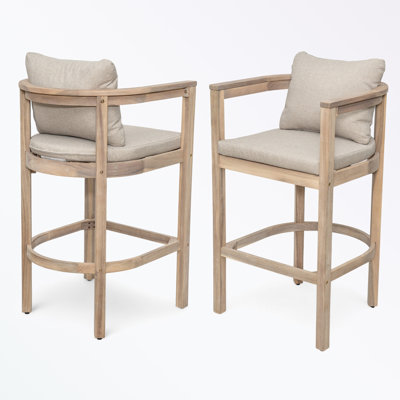 Ensemble de 2 tabourets d'extérieur en bois et corde avec coussin moelleux et repose-pieds