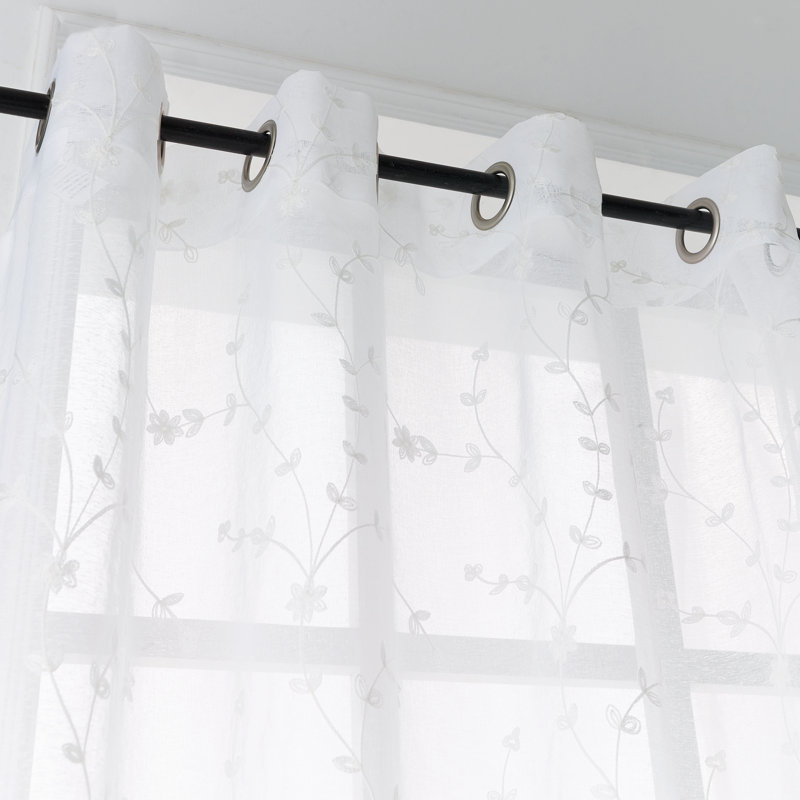 Panneau de rideau simple diaphane avec œillets Nadeen, Blanc, l 52 po x L 120 po
