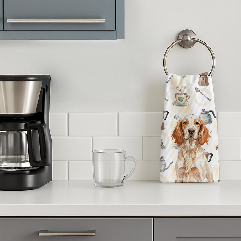 Orange Belton English Setter Coffee Bar Kitchen Towel, Orange Belton English Setter