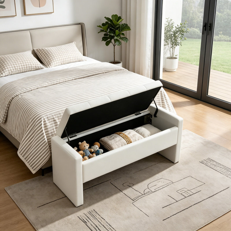 Banc de meuble-lavabo rembourré avec rangement, Blanc
